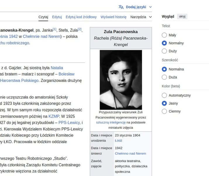 Czy przetworzony przez AI wizerunek Zuli Pacanowskiej pojawi się na Wikipedii? Czy przetworzony przez AI wizerunek Zuli Pacanowskiej pojawi się na Wikipedii?